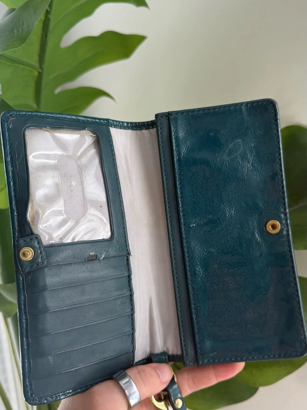 Coach Patent Zip Wristlet in Teal Blue